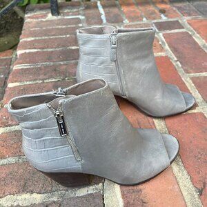 Silver Cole Haan Zip-Up Open-Toe Snake Embossed "Lundy" Ankle Boots